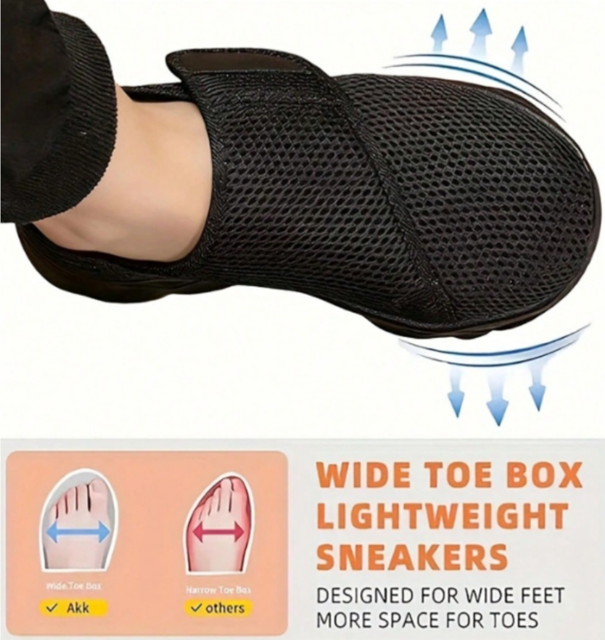Sneaker Box - 新作メンズ通気性メッシュウォーキングシューズ、調整可能なベルクロ、広いつま先、柔らかいソール、滑り止め、軽量カジュアルスニーカー